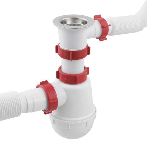 Kitchen siphon PLM 1 1/2'x40 with threaded outlet, corrugated pipe 40x40/50 mm PM 40 SF 20 04